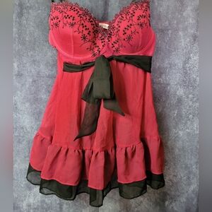 La Vie En Rose Pink And Black Sheer Teddy